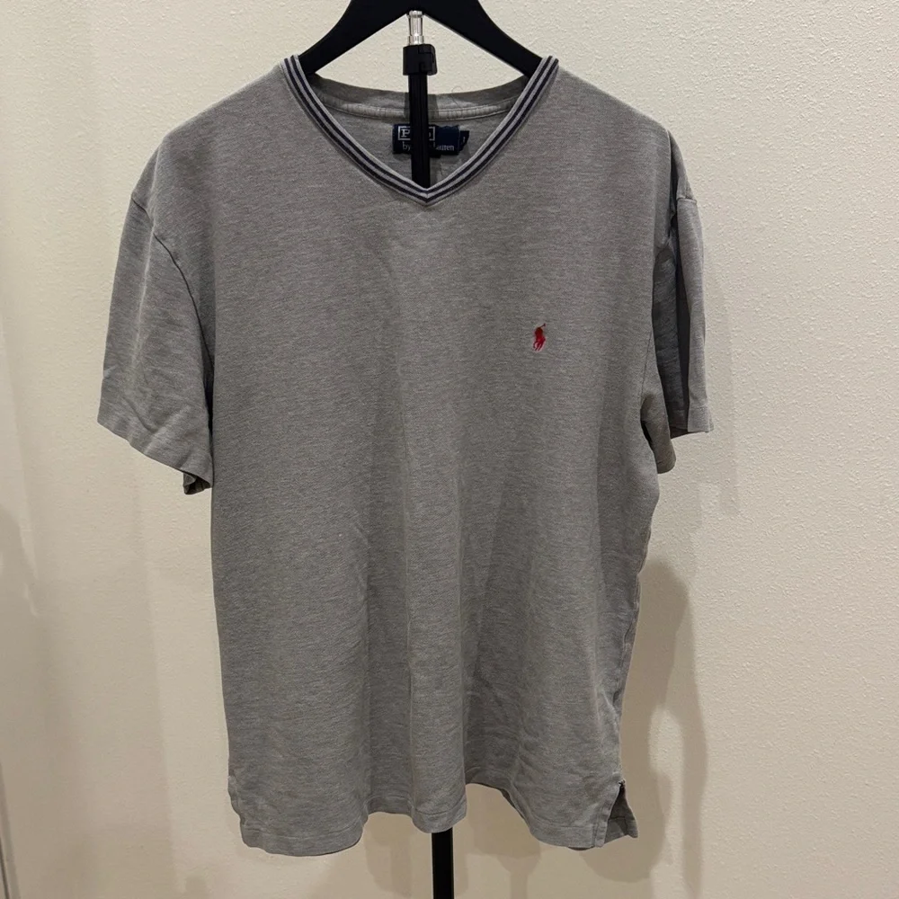 Ralph Lauren Gray V-Neck Short Sleeve Polo with Red Pony